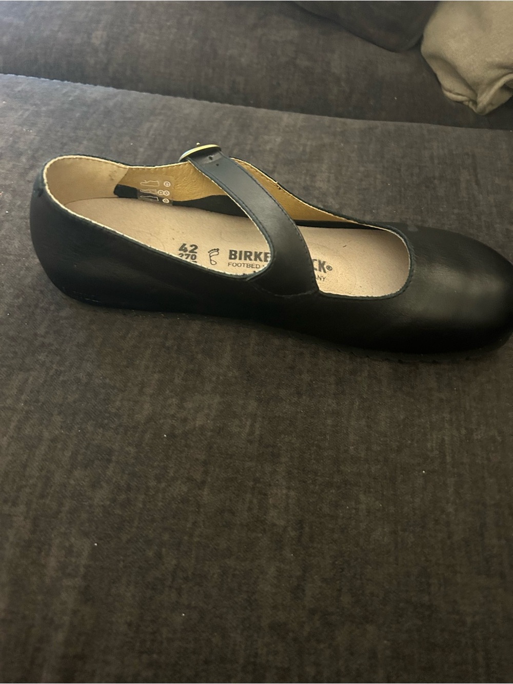Birkenstock Black Leather Mary-Jane Flats with Gold Buckle - Picture 3 of 5